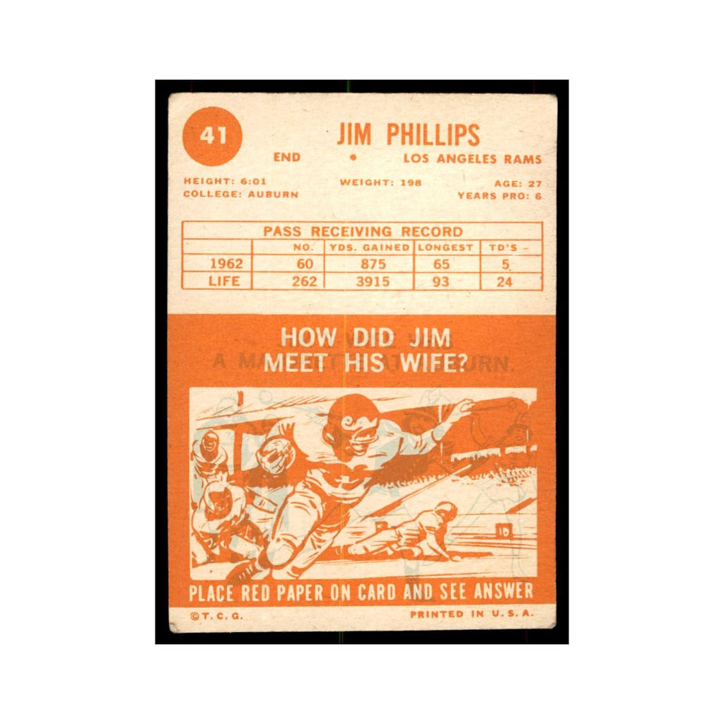 1963 Topps Jim Phillips Football Cards #41