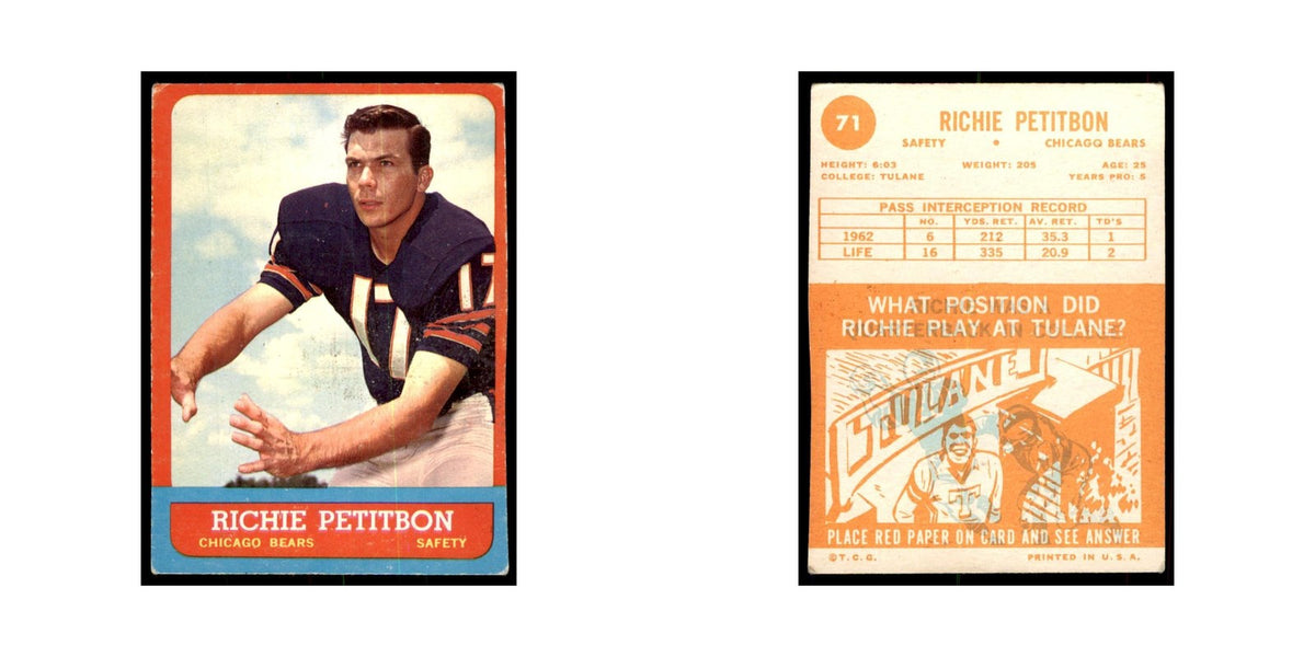 1963 Topps Richie Petitbon Football Cards #71