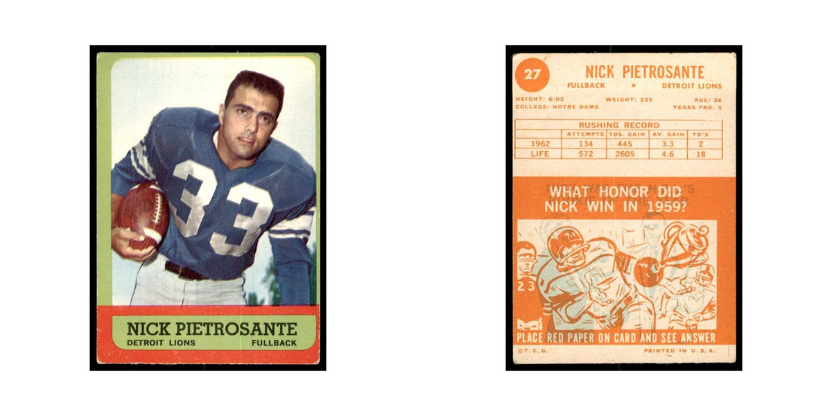 1963 Topps Nick Pietrosante Football Cards #27