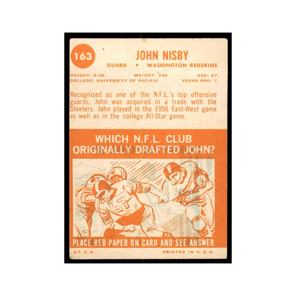 1963 Topps John Nisby Football Cards #163