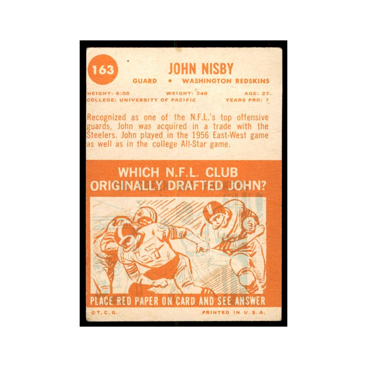 1963 Topps John Nisby Football Cards #163