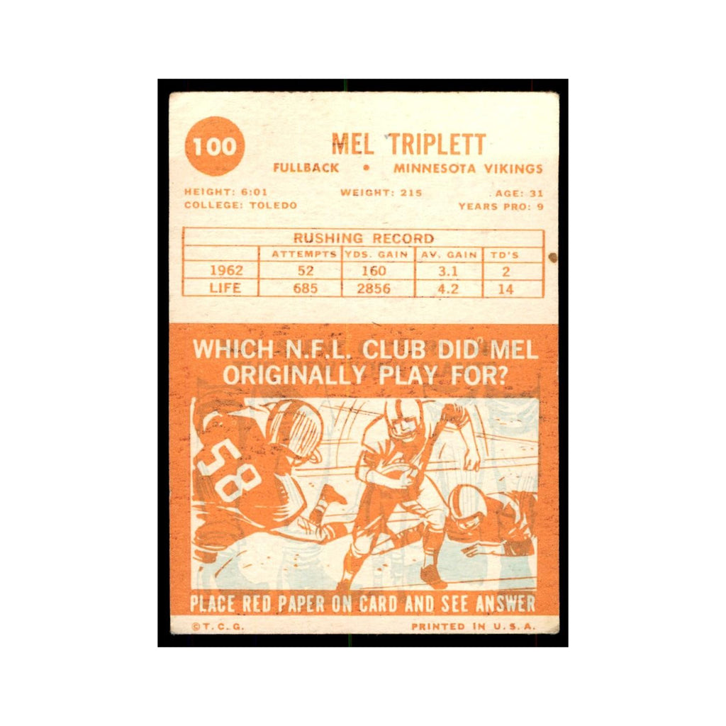 1963 Topps Mel Triplett Football Cards #100