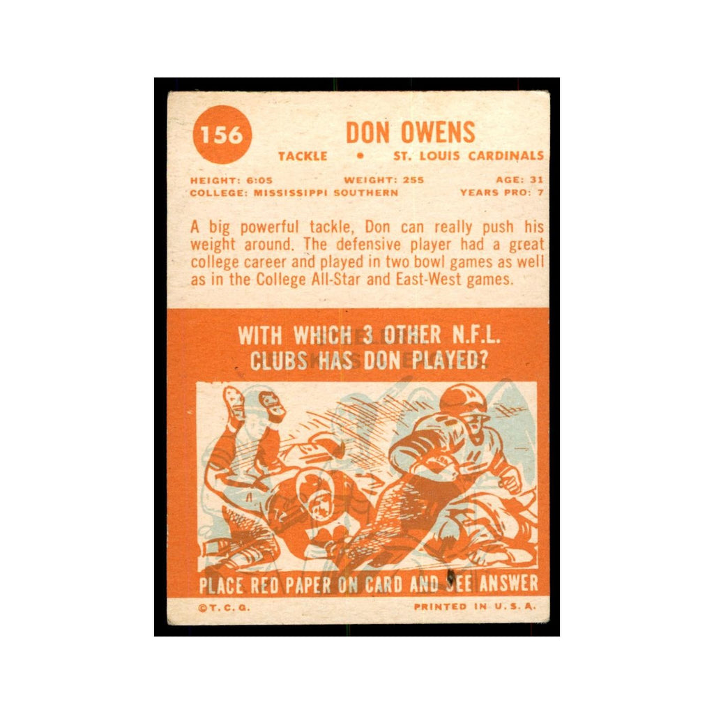 1963 Topps Don Owens Football Cards #156