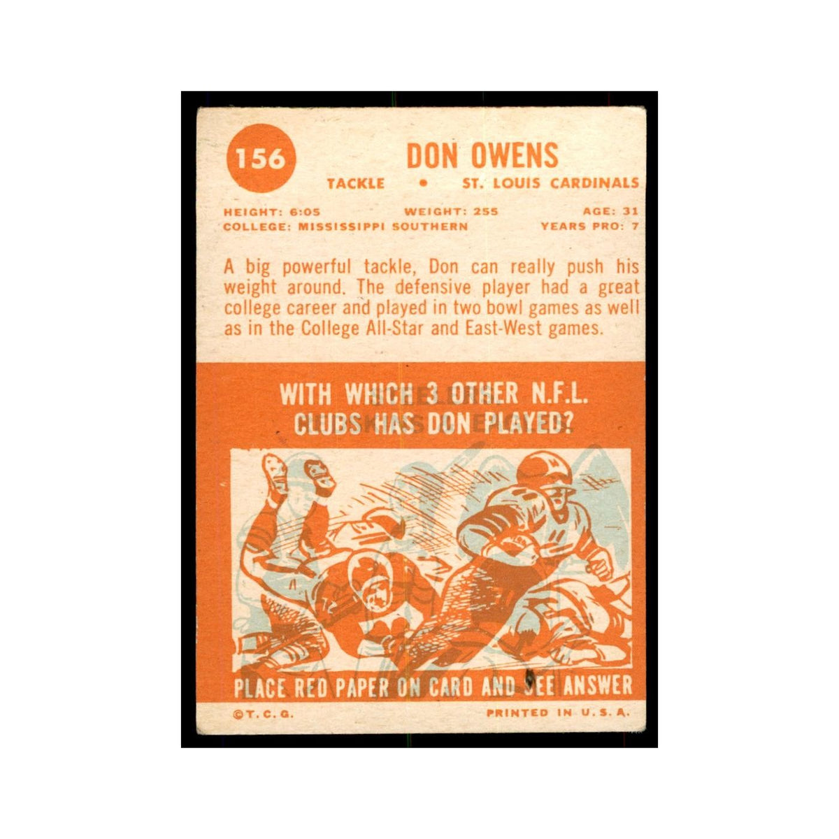 1963 Topps Don Owens Football Cards #156