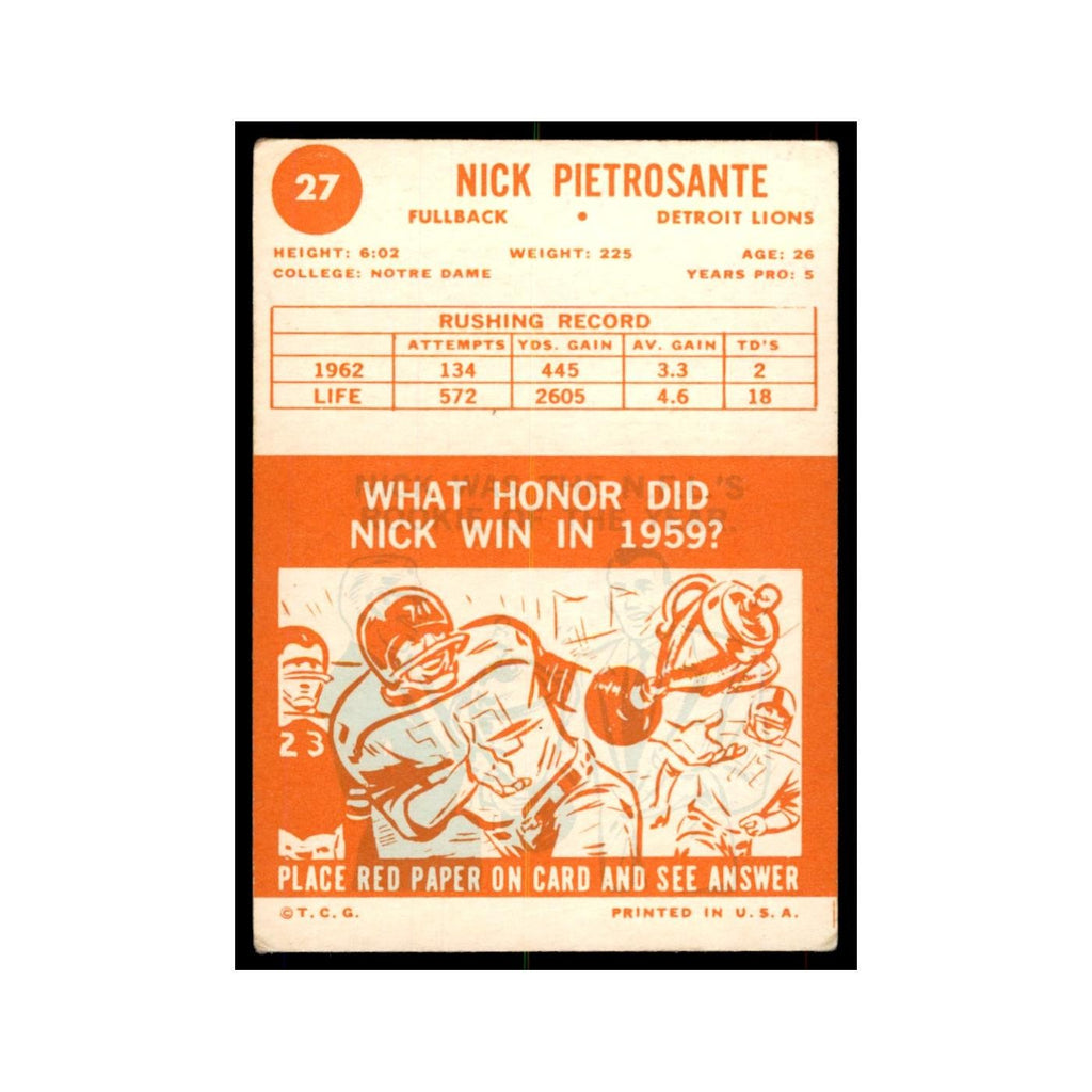 1963 Topps Nick Pietrosante Football Cards #27