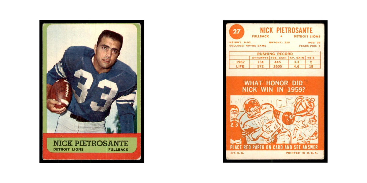 1963 Topps Nick Pietrosante Football Cards #27