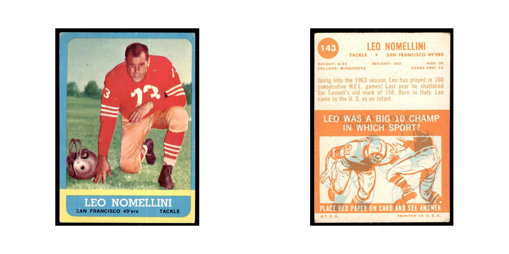 1963 Topps Leo Nomellini Football Cards #143