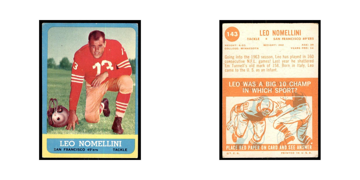1963 Topps Leo Nomellini Football Cards #143
