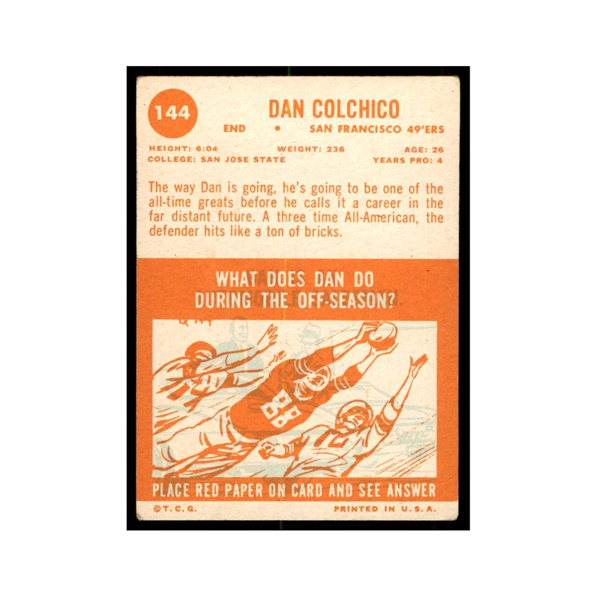 1963 Topps Dan Colchico Football Cards #144