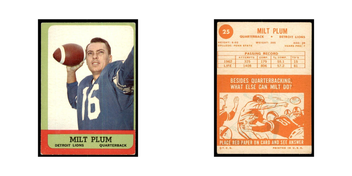 1963 Topps Milt Plum Football Cards #25