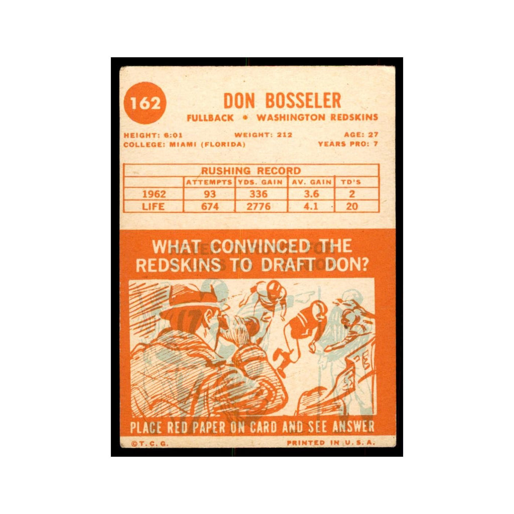 1963 Topps Don Bosseler Football Cards #162