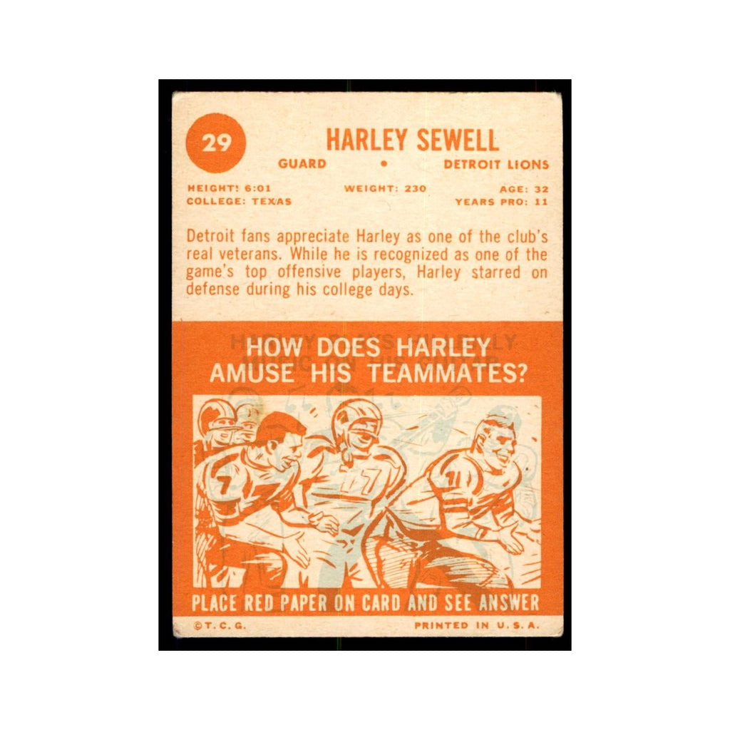 1963 Topps Harley Sewell Football Cards #29