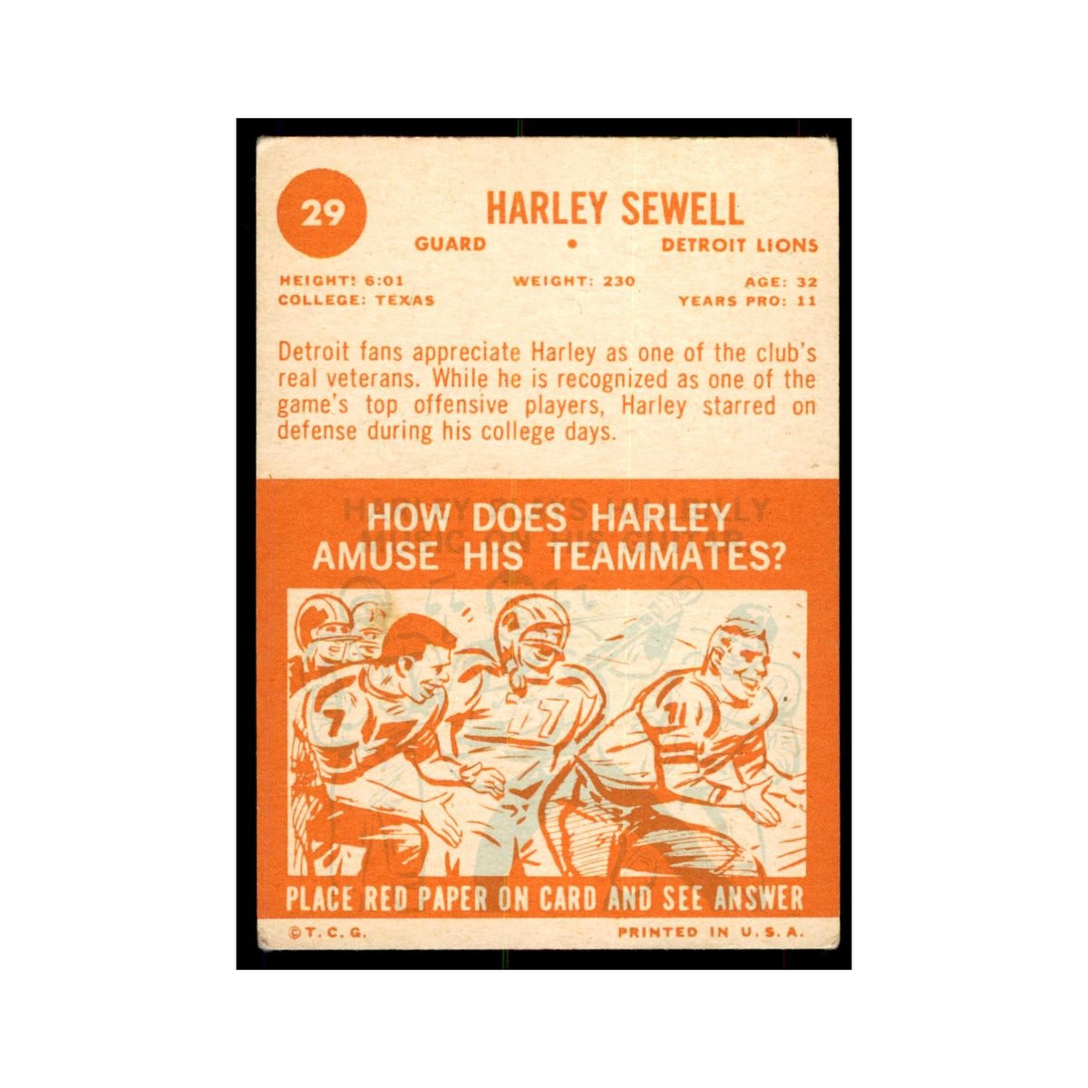1963 Topps Harley Sewell Football Cards #29