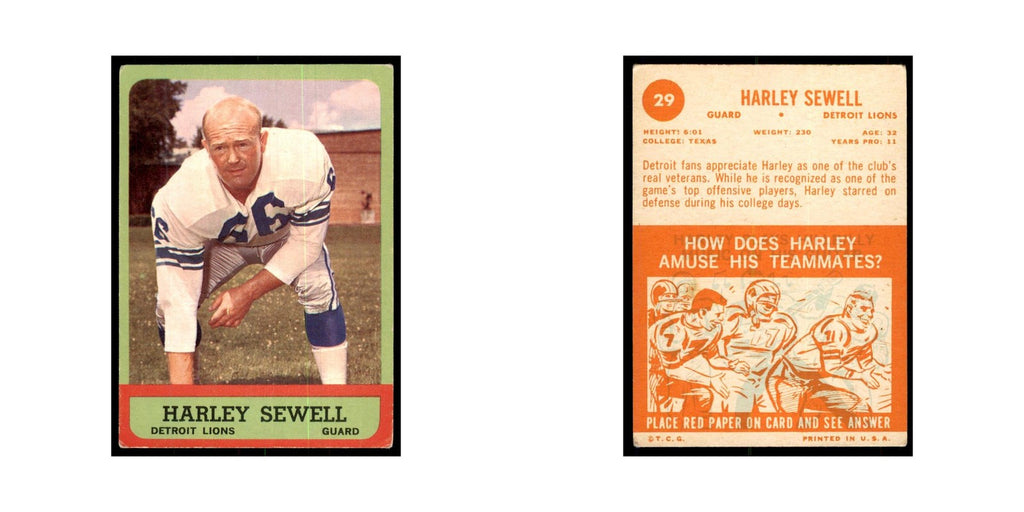 1963 Topps Harley Sewell Football Cards #29