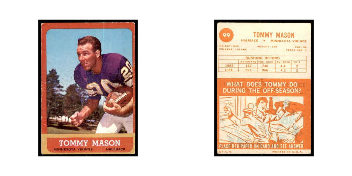 1963 Topps Tommy Mason Football Cards #99