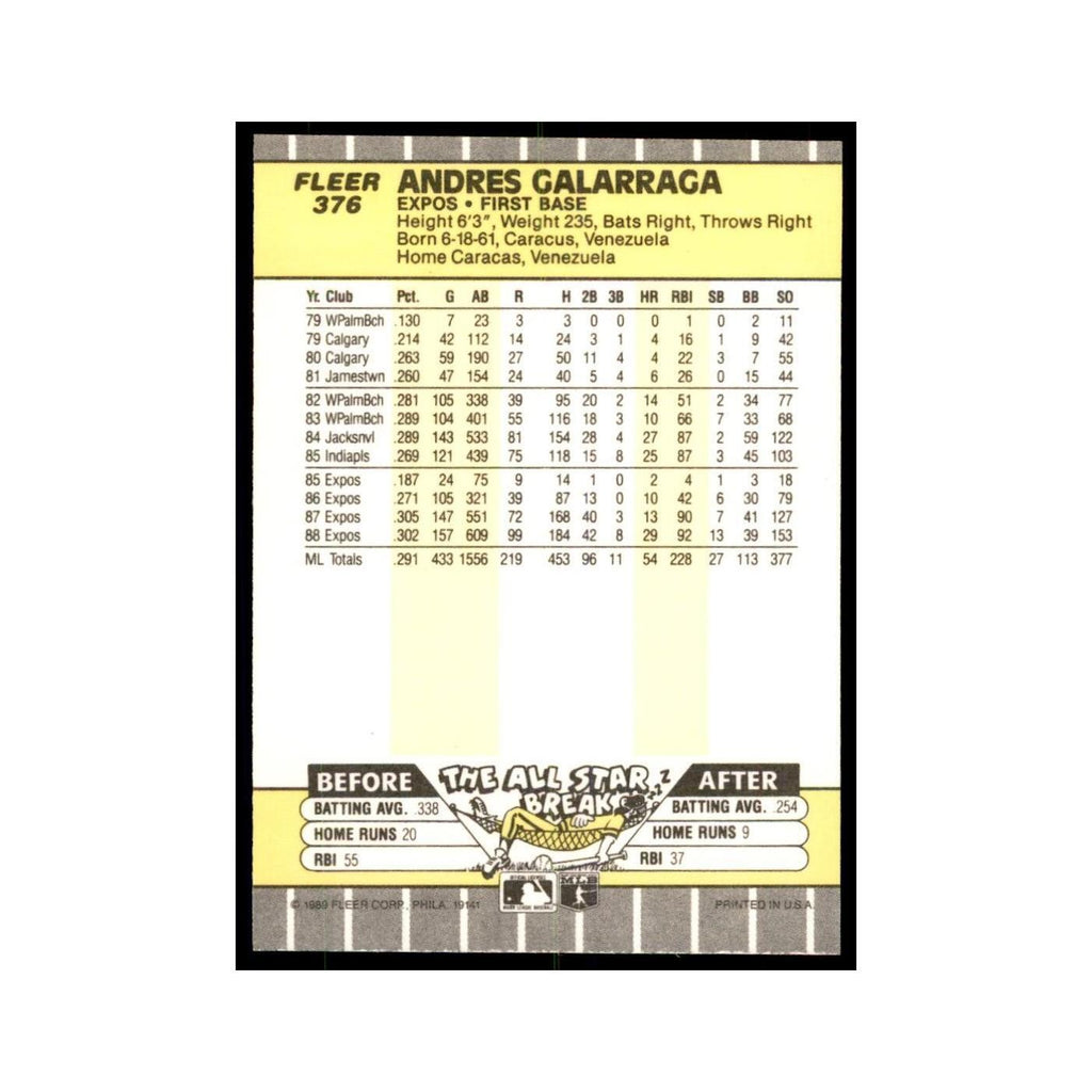 1989 Fleer Andres Galarraga Montreal Expos #376