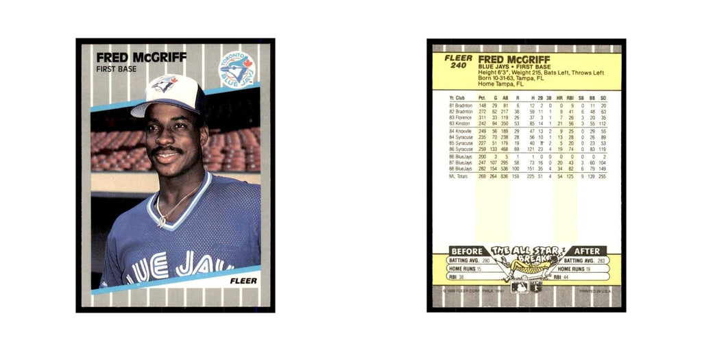 1989 Fleer Fred McGriff Blue Jays #240