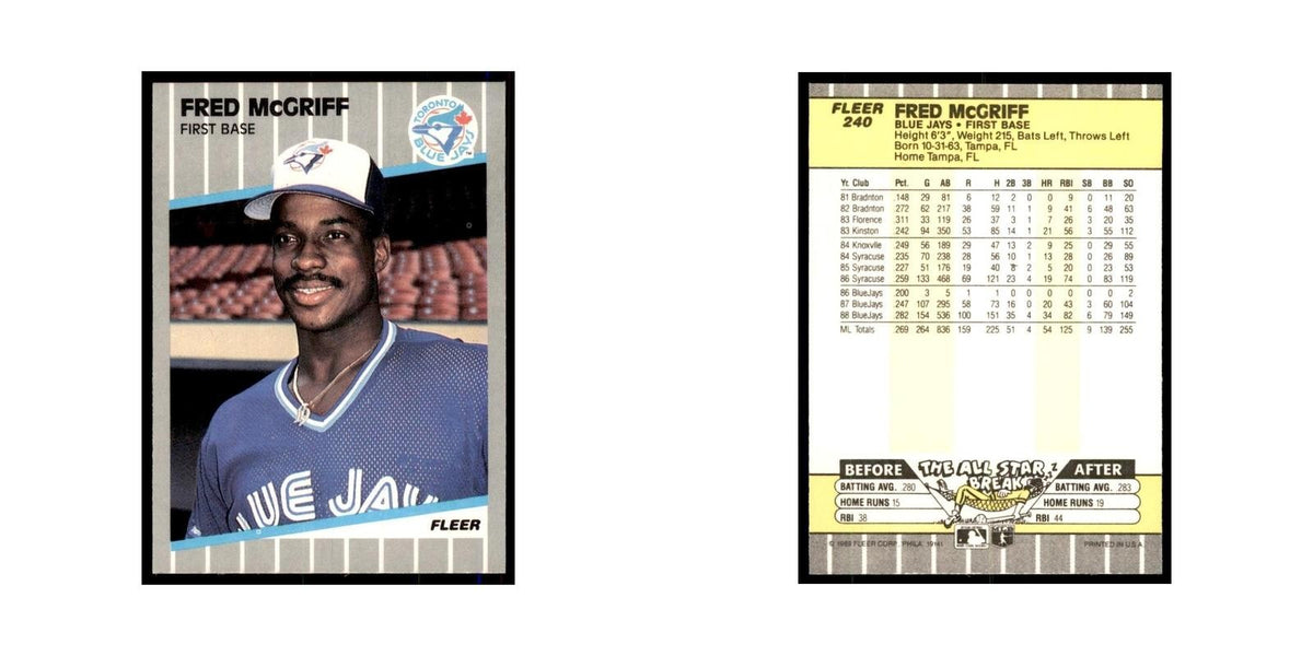 1989 Fleer Fred McGriff Blue Jays #240