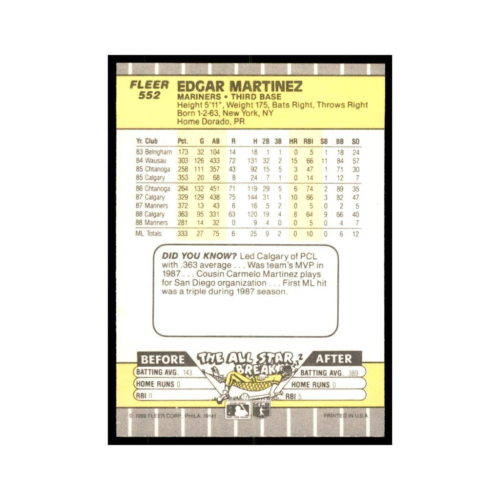 1989 Fleer Edgar Martinez Mariners #552