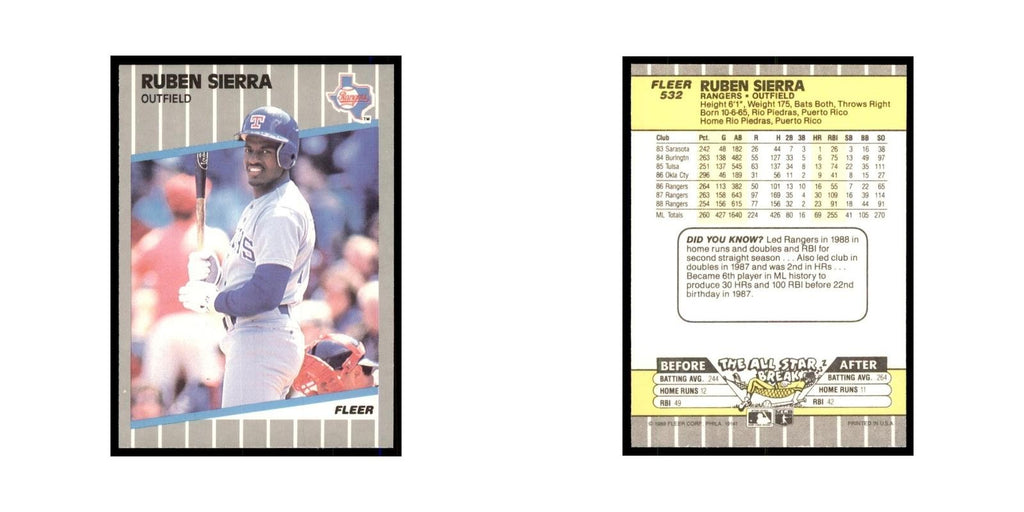 1989 Fleer Ruben Sierra Rangers #532