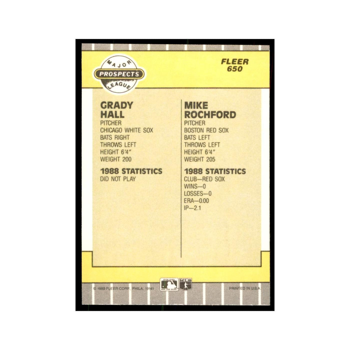 1989 Fleer Grady Hall/Mike Rochford #650