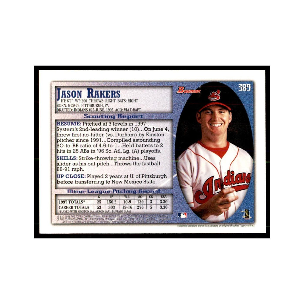 1998 Bowman Jason Rakers Baseball Cards #389