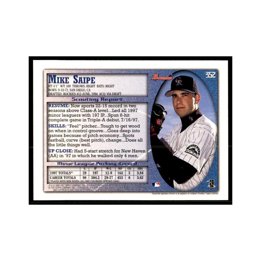 1998 Bowman Mike Saipe Baseball Cards #352