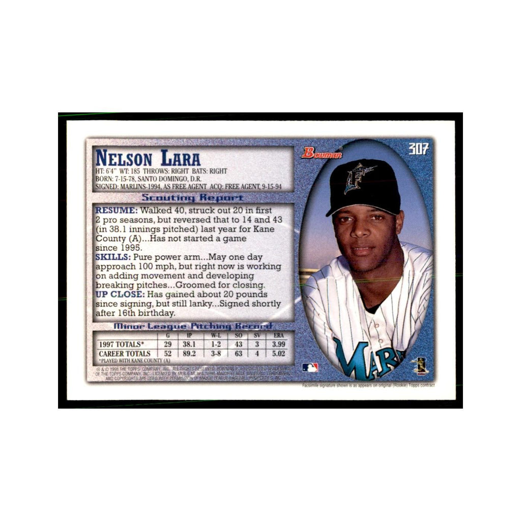 1998 Bowman Nelson Lara Baseball Cards #307