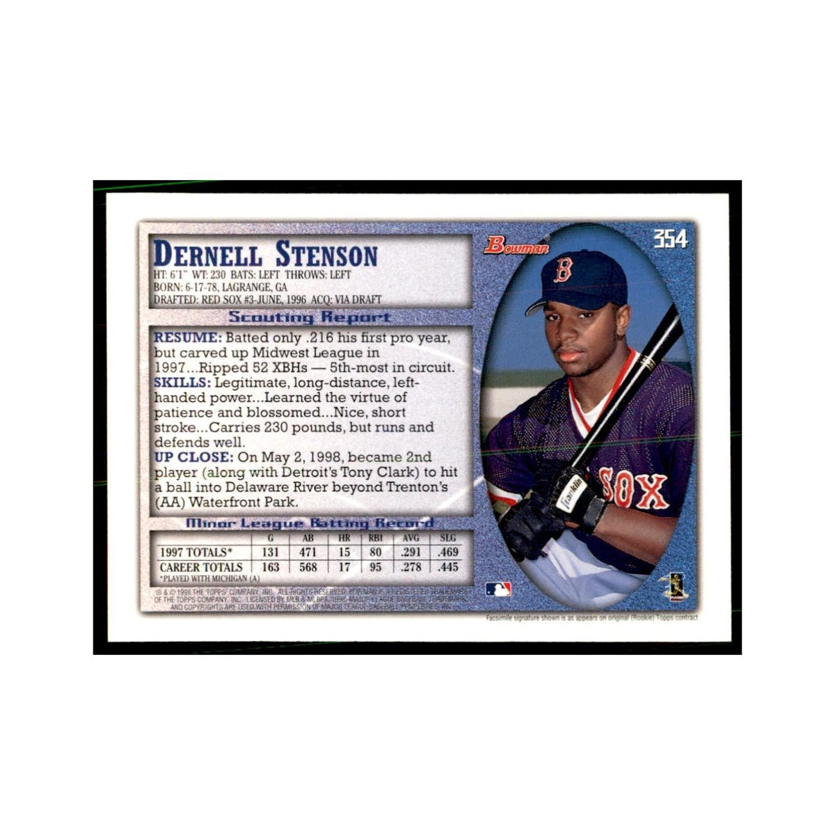 1998 Bowman Dernell Stenson Baseball Cards #354