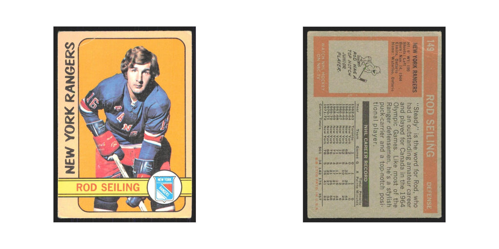 1972 Topps (damaged) Rod Seiling New York Rangers #149