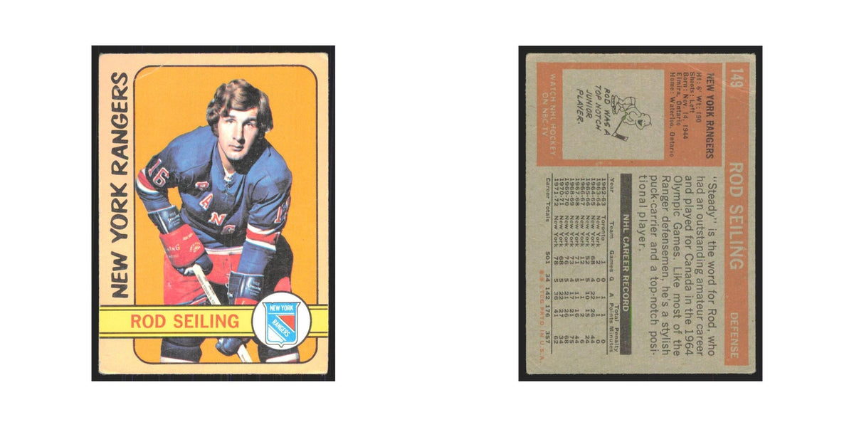 1972 Topps (damaged) Rod Seiling New York Rangers #149