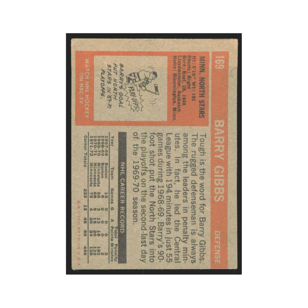 1972 Topps (damaged) Barry Gibbs Minnesota North Stars #169