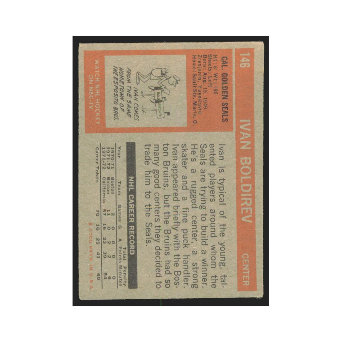 1972 Topps (damaged) Ivan Boldirev California Golden Seals #146
