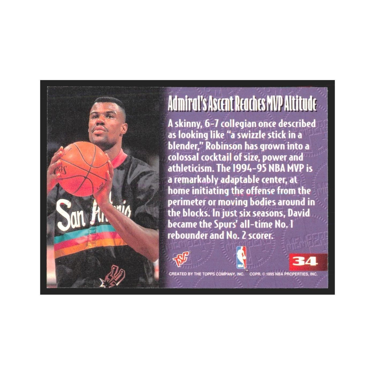1995 Stadium Club Members Only David Robinson Spurs #34