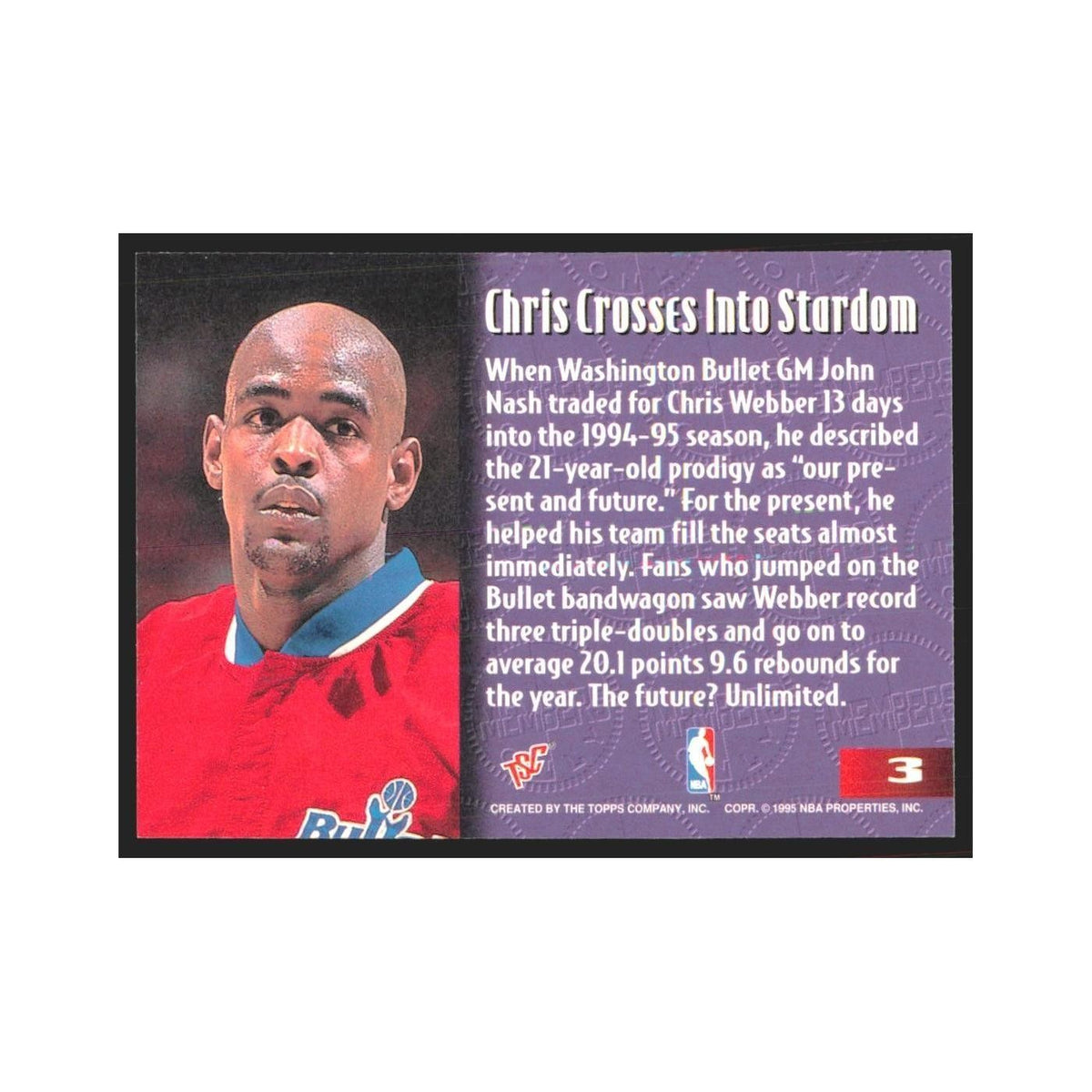1995 Stadium Club Members Only Chris Webber Washington Bullets #3