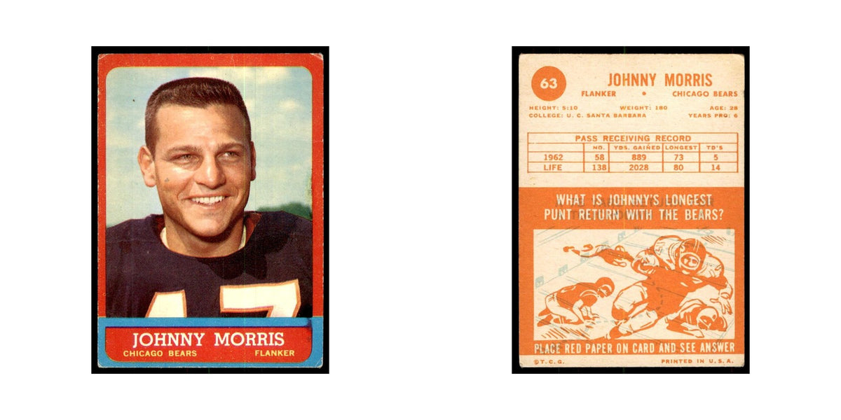 1963 Topps (damaged) Johnny Morris Football Cards #63