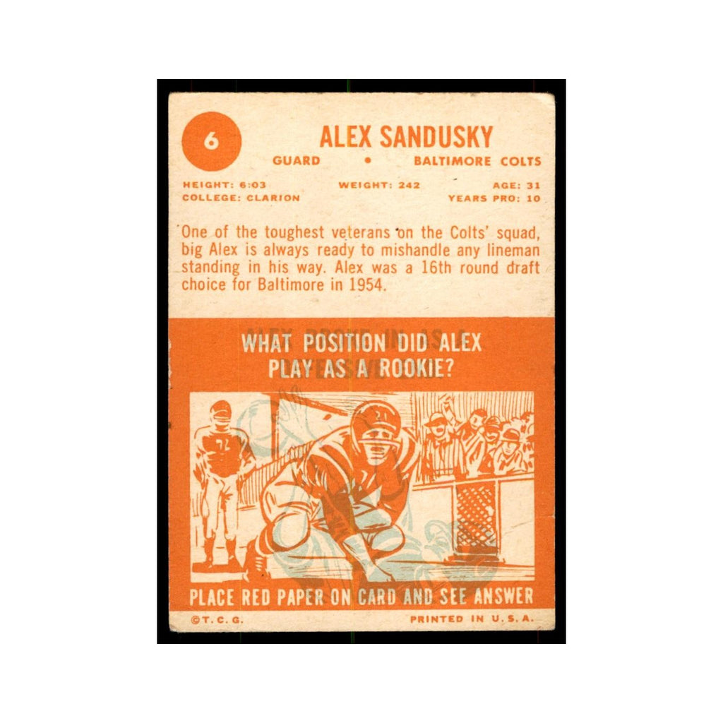 1963 Topps (damaged) Alex Sandusky Football Cards #6