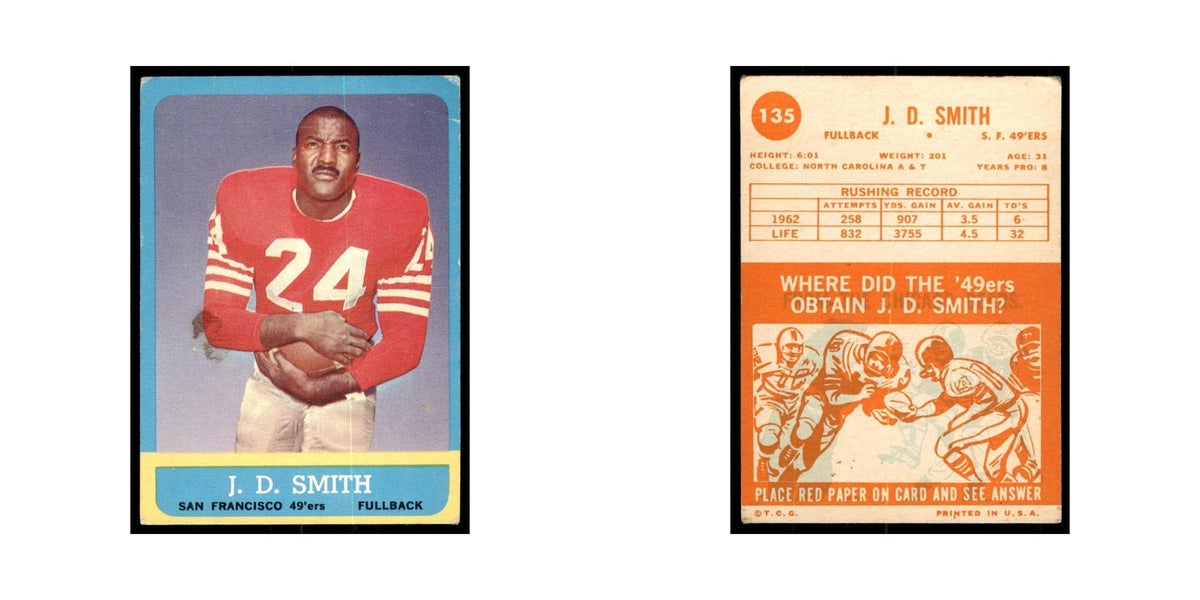 1963 Topps (damaged) J.D. Smith Football Cards #135