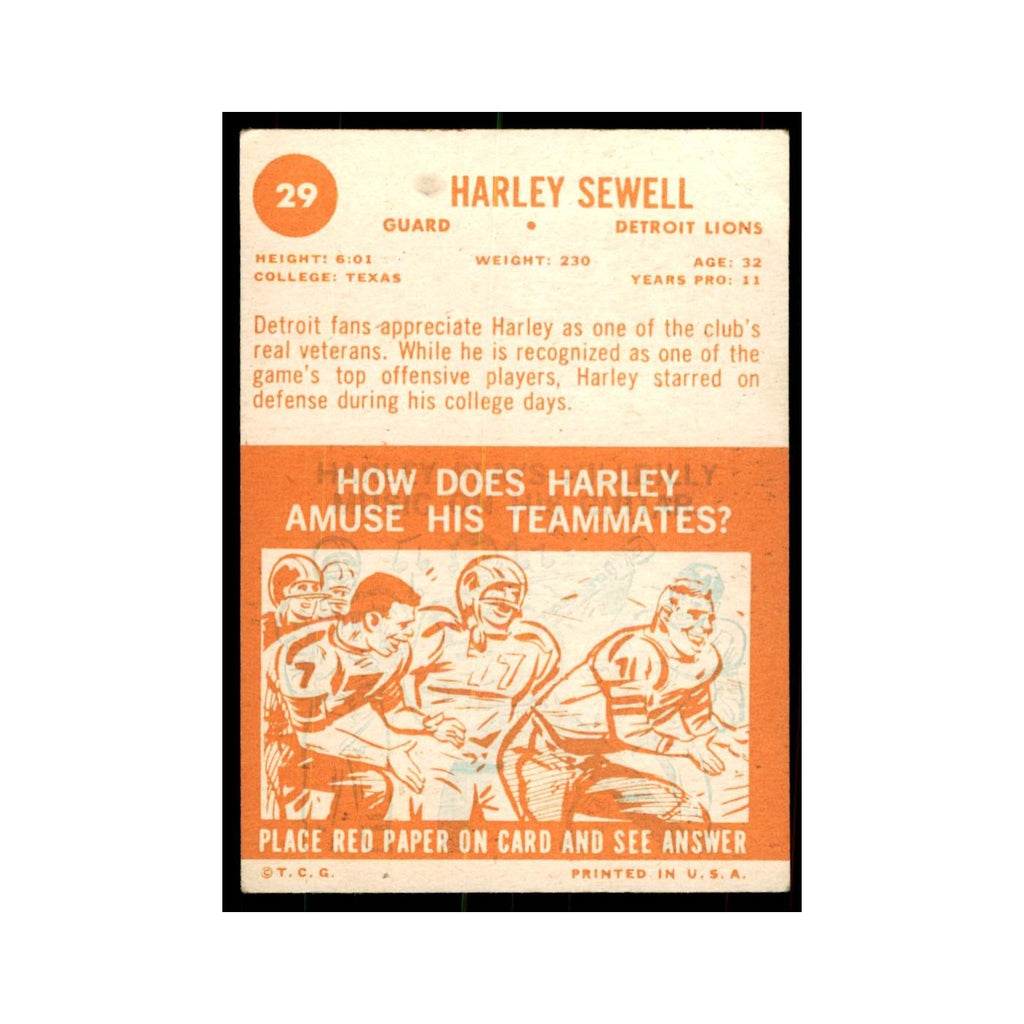 1963 Topps (damaged) Harley Sewell Football Cards #29