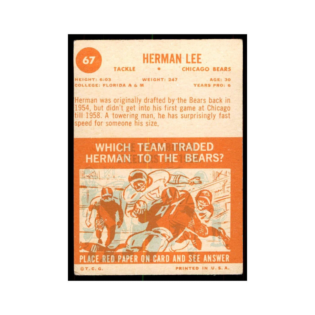 1963 Topps (damaged) Herman Lee Football Cards #67
