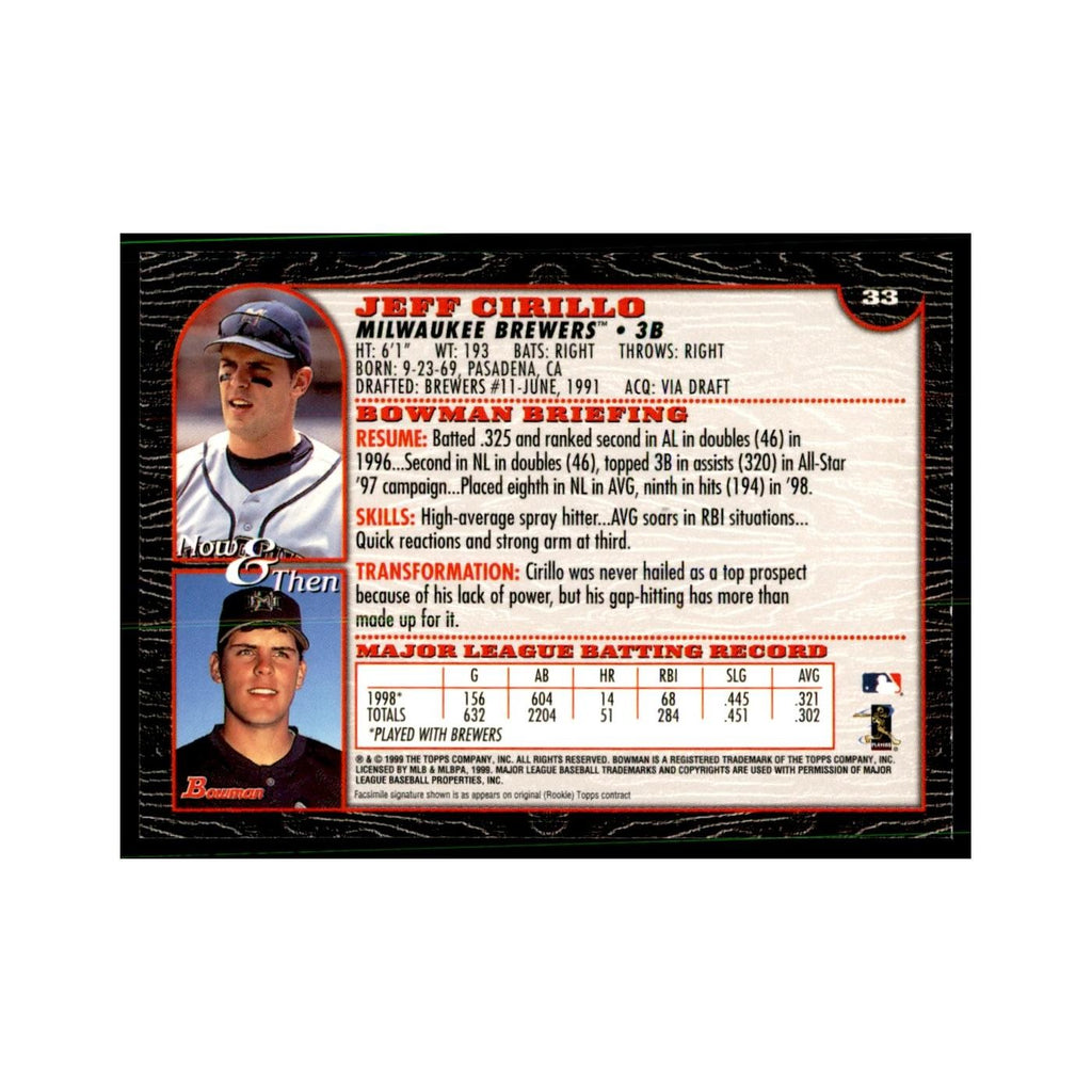 1999 Bowman Jeff Cirillo Baseball Cards #33