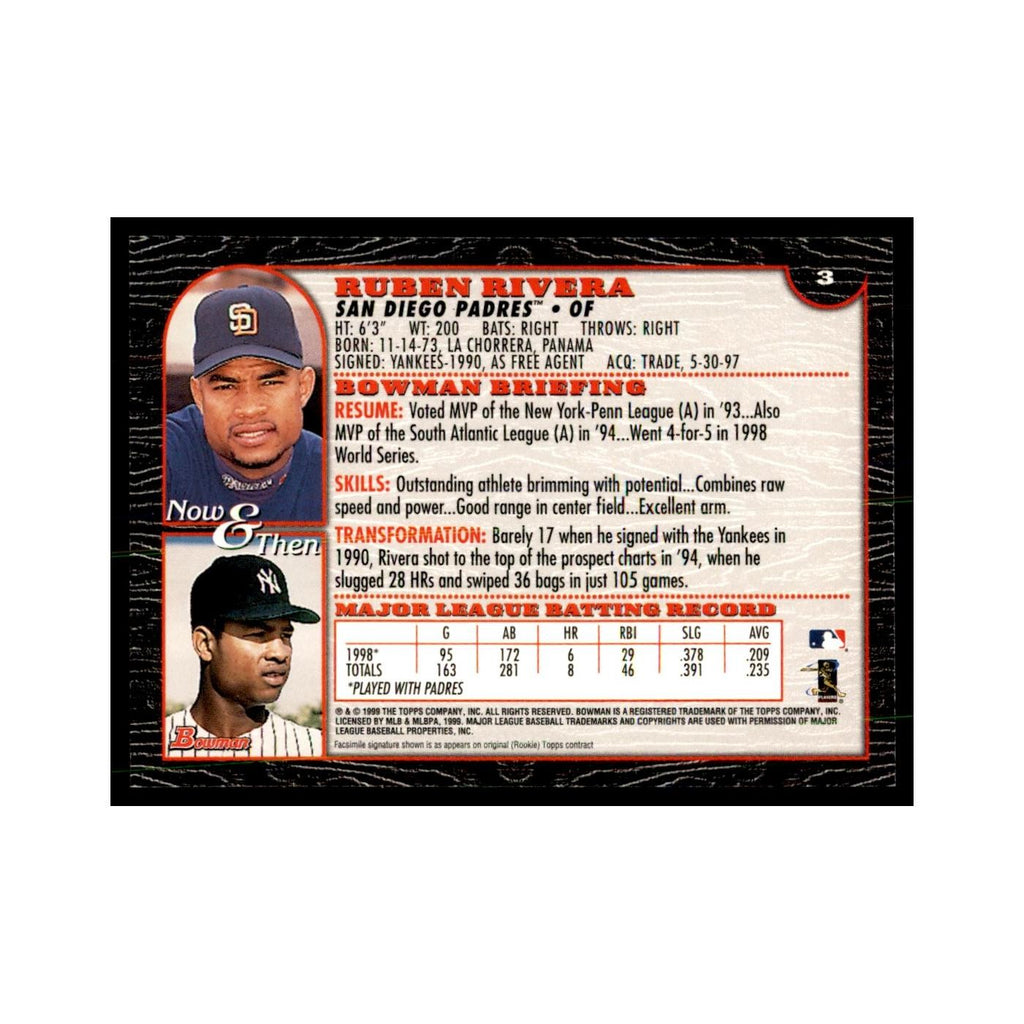1999 Bowman Ruben Rivera Baseball Cards #3