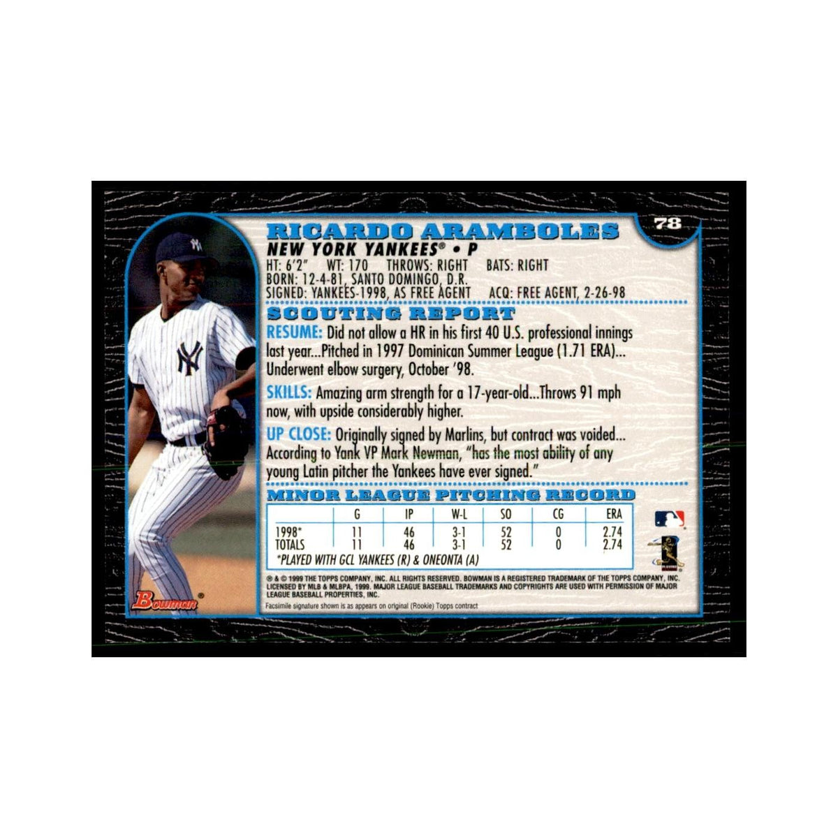1999 Bowman Ricardo Aramboles Baseball Cards #78