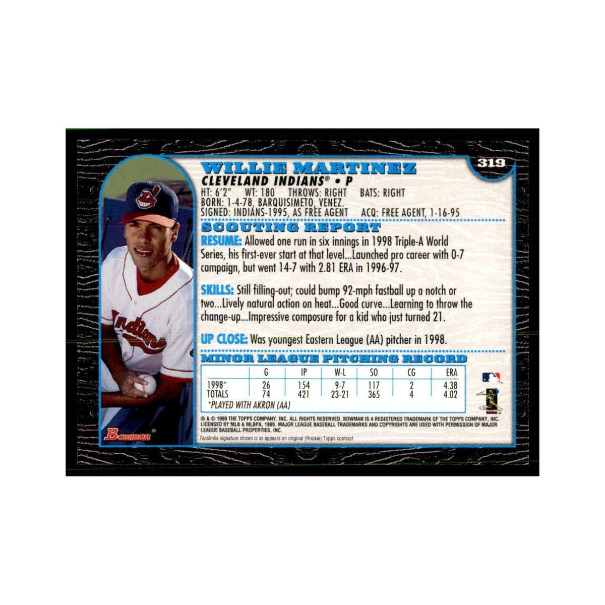 1999 Bowman Willie Martinez Baseball Cards #319