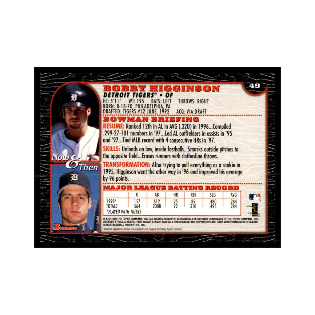 1999 Bowman Bobby Higginson Baseball Cards #49