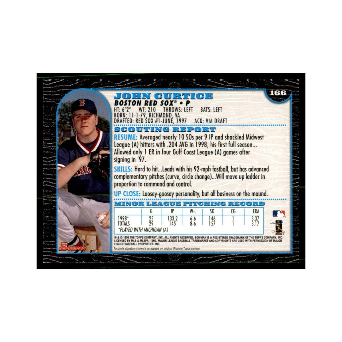 1999 Bowman John Curtice Baseball Cards #166
