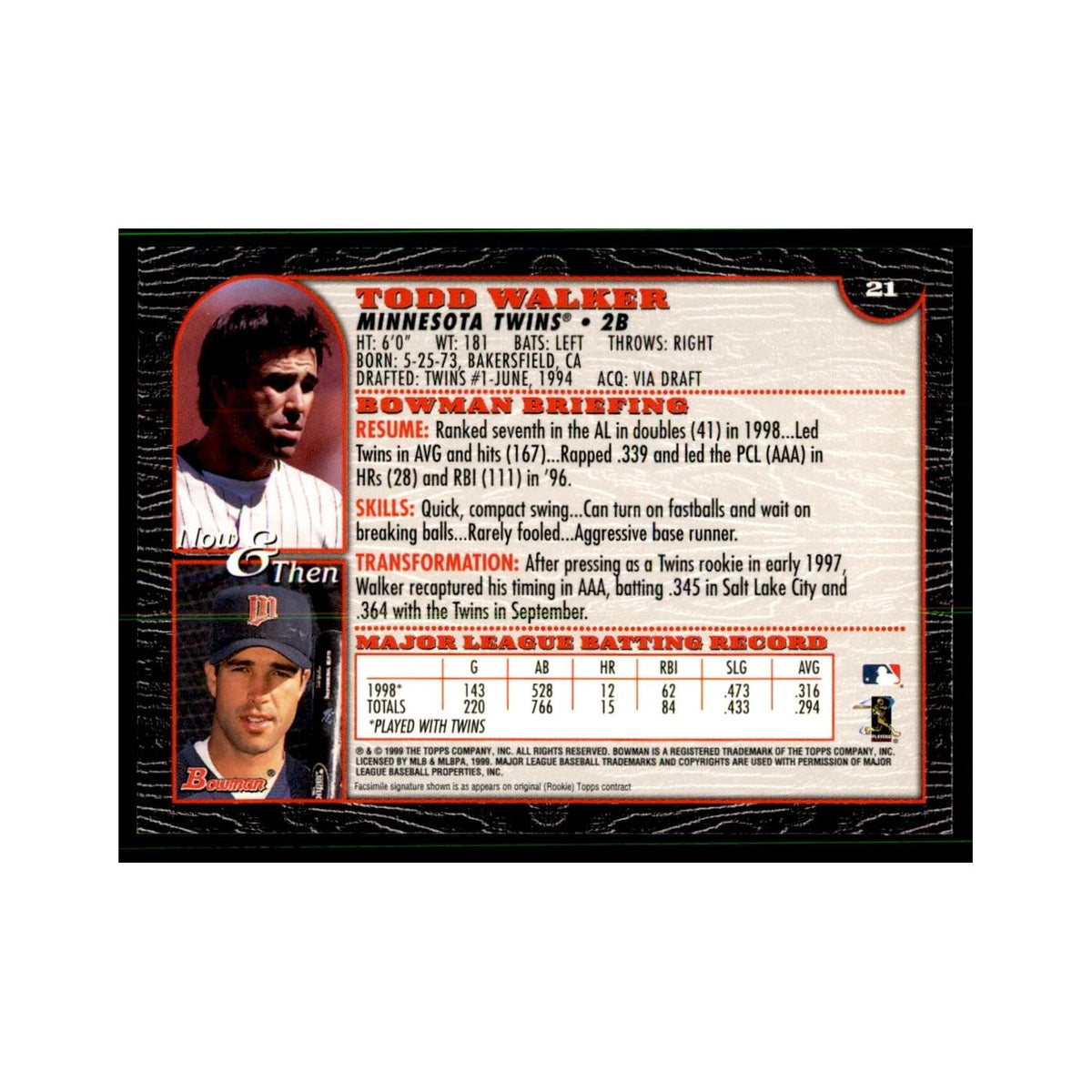 1999 Bowman Todd Walker Baseball Cards #21