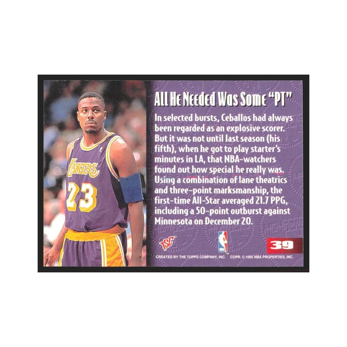 1995 Stadium Club Members Only Cedric Ceballos Lakers #39
