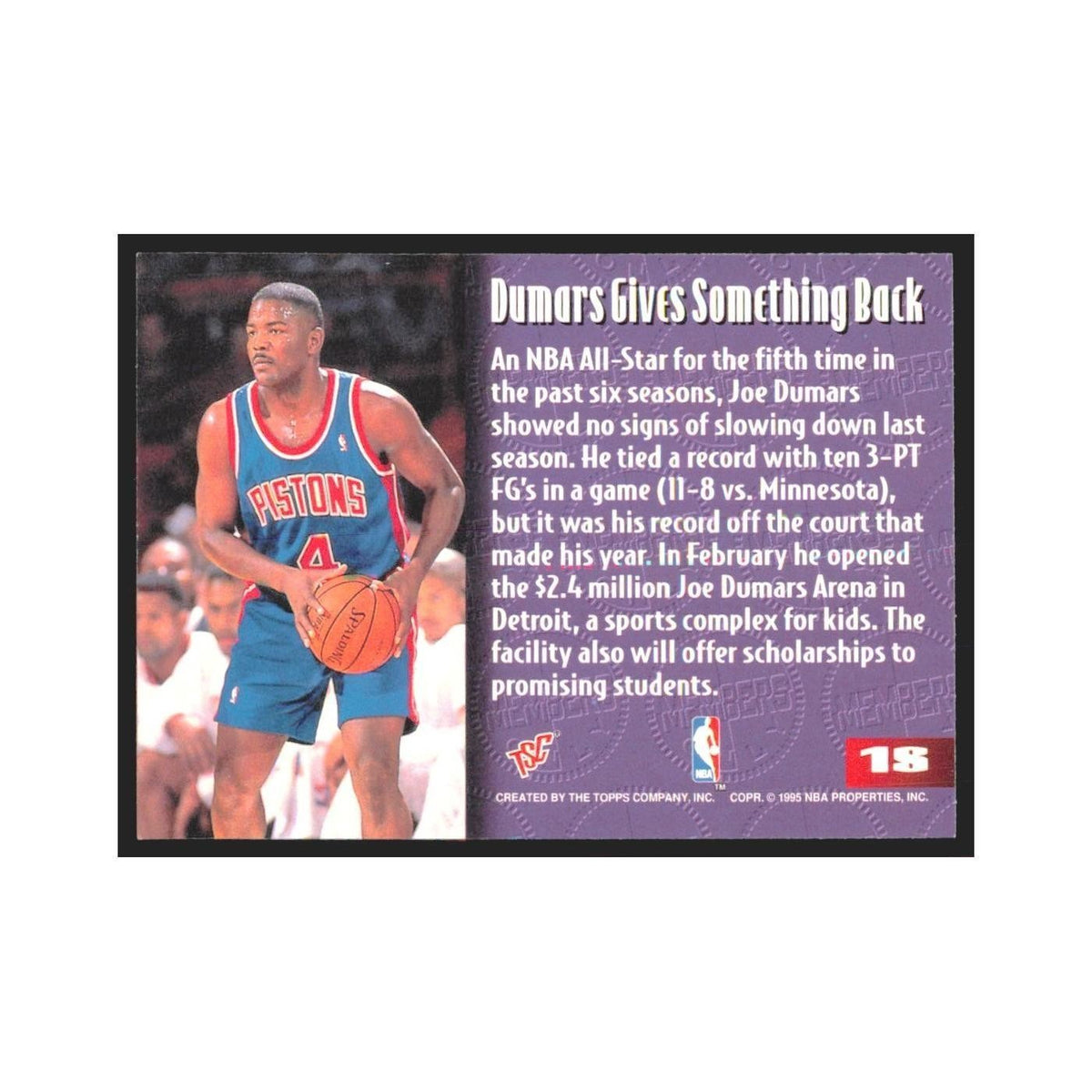 1995 Stadium Club Members Only Joe Dumars Pistons #18