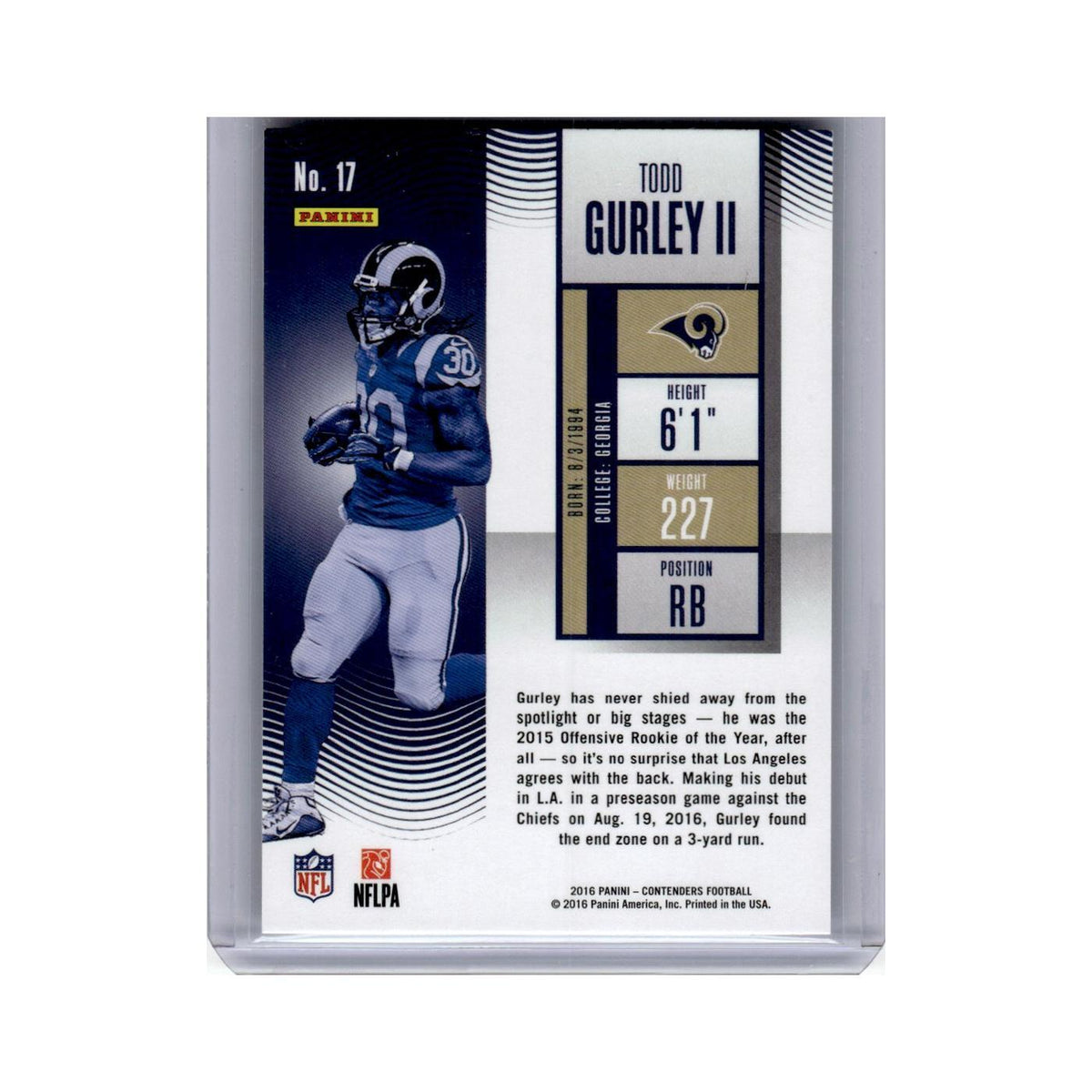 Todd Gurley II 2016 Panini Contenders #17 Los Angeles Rams Football Card NM